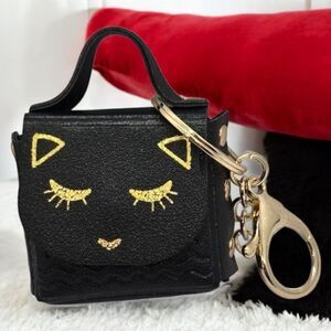 Black Cat Mini Faux Leather Purse Key Chain Bag Lipstick Holder Keyring Keychain